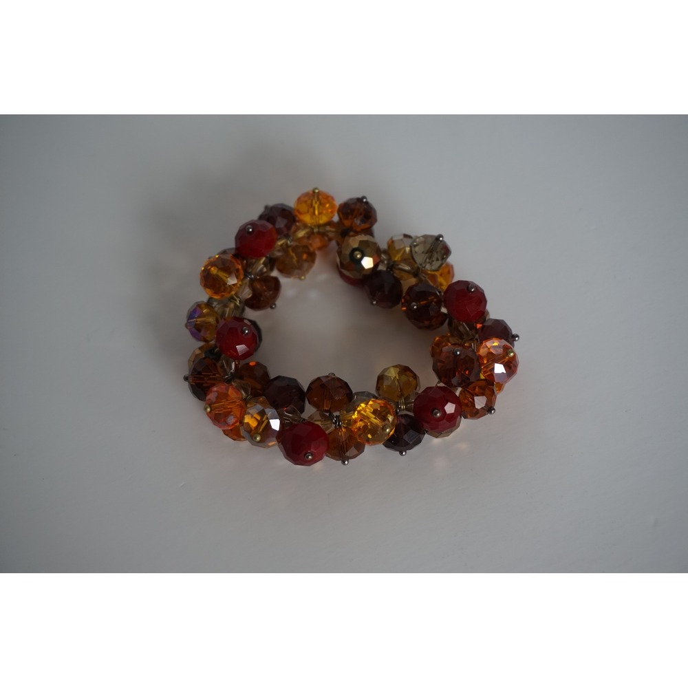 Amber Burgundy Faceted Glass Cluster Bead Stretch Bracelet Autumn Tones